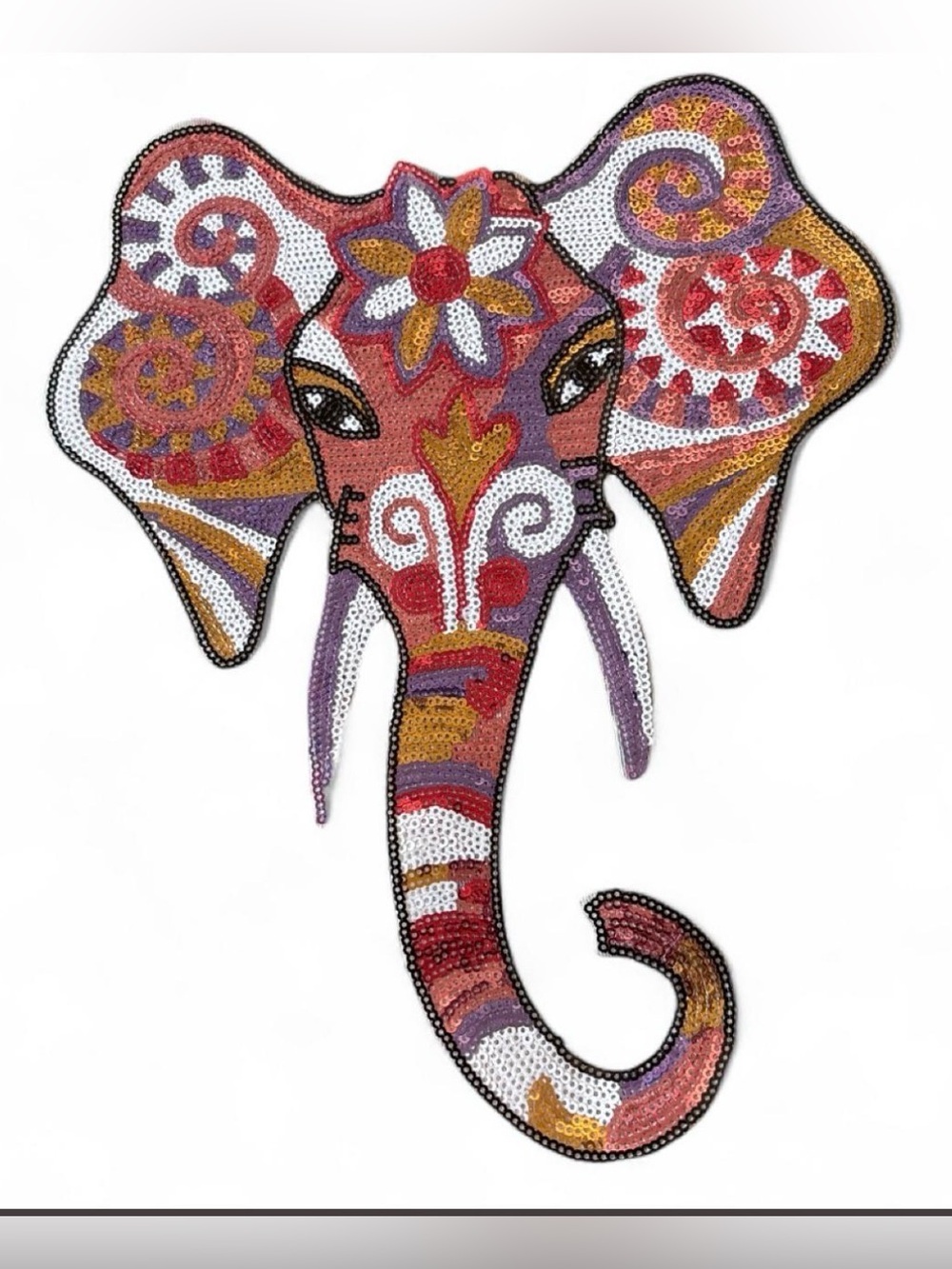 Huge Boho 12x10” Sequined elephant colorful iron on patch